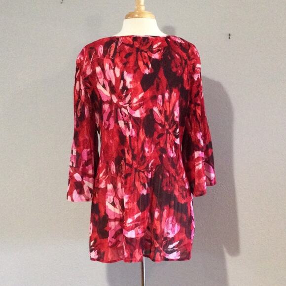 Catherine's Colorful Sheer Crinkle Stretch  Bell Sleeve Tunic Top 2X (22-24) - Picture 8 of 16